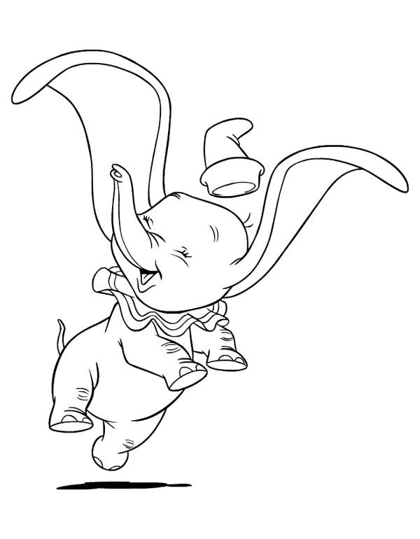 Dumbo the Elephant is Happy He Can Flying Coloring Pages 600x770