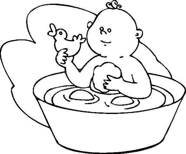 Bath, : Baby Bath with His Favorite Rubber Duck Coloring Pages