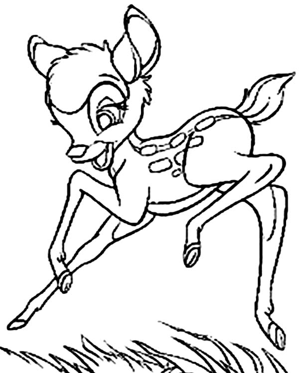 Bambi, : Bambi Jump Over the Grass Coloring Pages