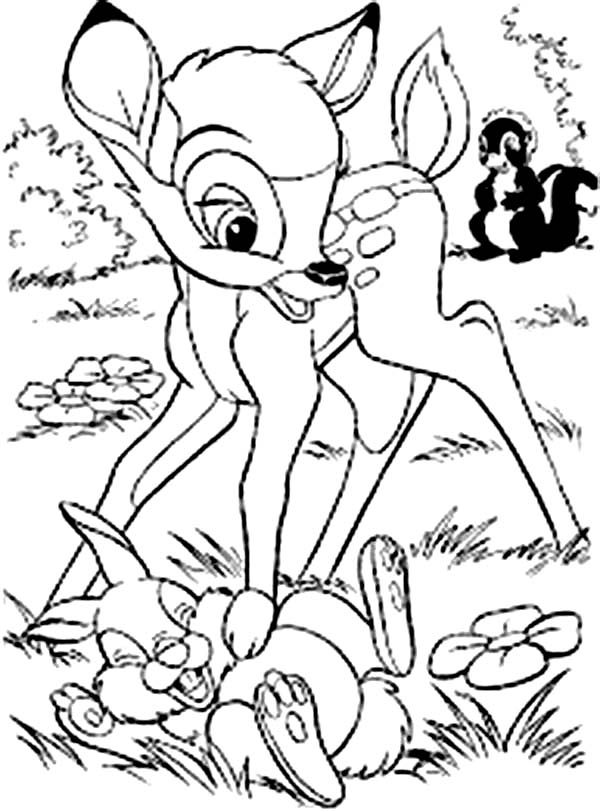 Bambi, : Bambi Tickling Thumper Hard Coloring Pages