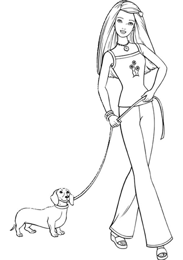 Barbie, : Barbie Take Her Slinky Dog Out Coloring Pages