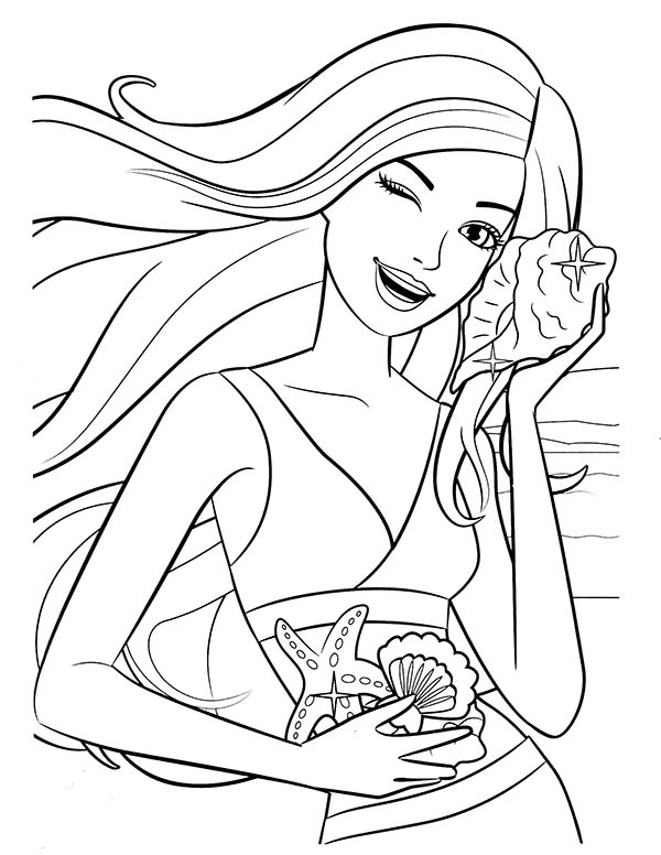 Barbie, : Barbie Take a Picture with Sea Shell Coloring Pages