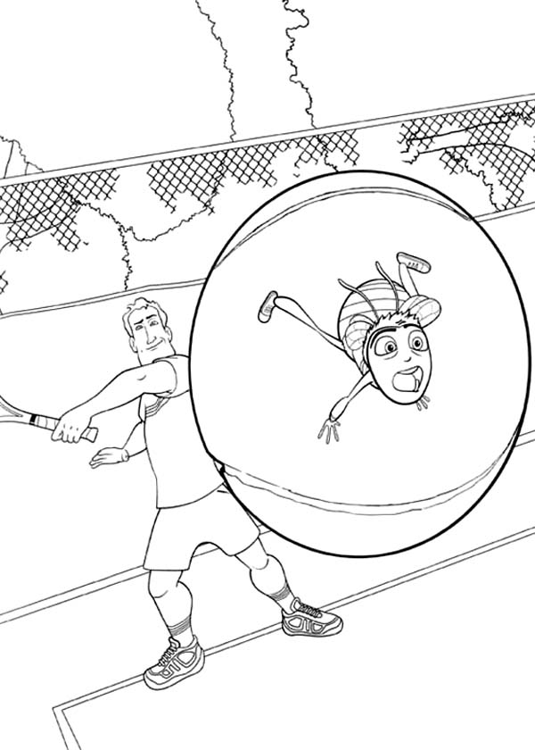 Bee Movie, : Barry Hit by Tennis Ball in Bee Movie Coloring Pages