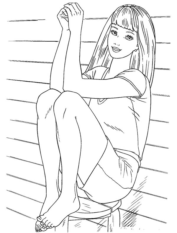 Barbie, : Blonde Barbie Doll Sitting Coloring Pages