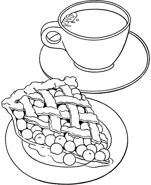Foods, : Cherry Pie Food and Milk Coloring Pages