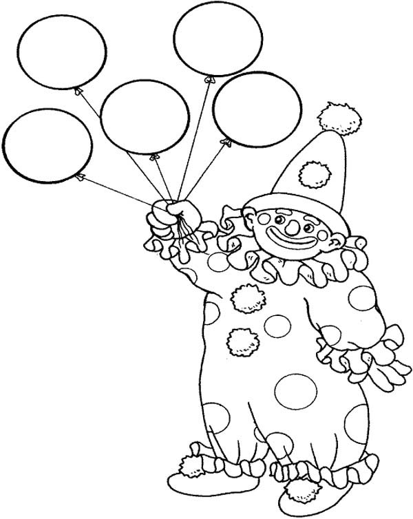 Circus and Carnival, : Circus and Carnival Clown Has Five Balloons Coloring Pages