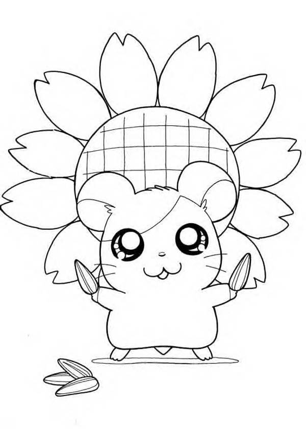 Hamtaro, : Hamtaro Holding Sunflower Seed Coloring Pages