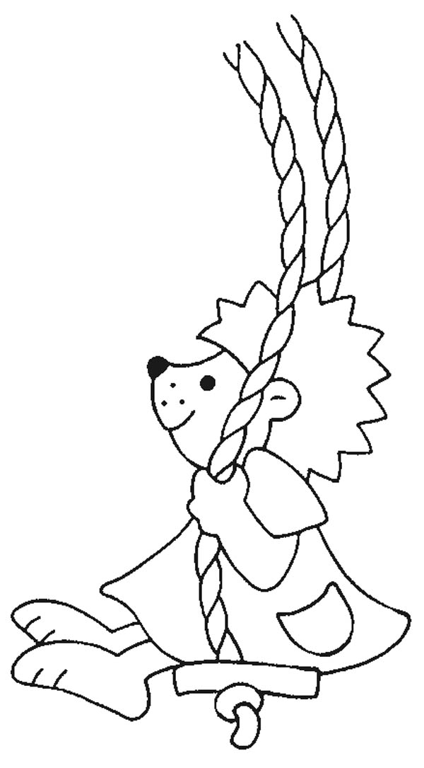 Hedgehogs, : Hedgehog Playing Swing Colouring Pages