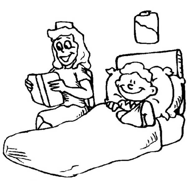 Hospital, : Nurse Read a Book for Patient Boy in Hospital Coloring Pages
