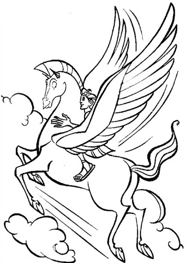 Hercules, : Pegasus Flying High with Hercules Coloring Pages