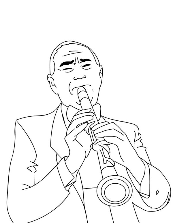 Musical Instruments, : A Man Playing Clarinet Beautifully in Musical Instruments Coloring Pages 2