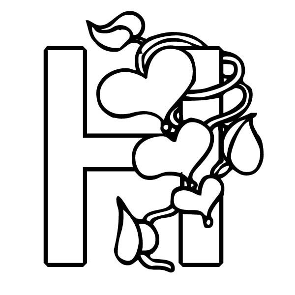Letter H, : Alphabet Letter H for Heart Coloring Page