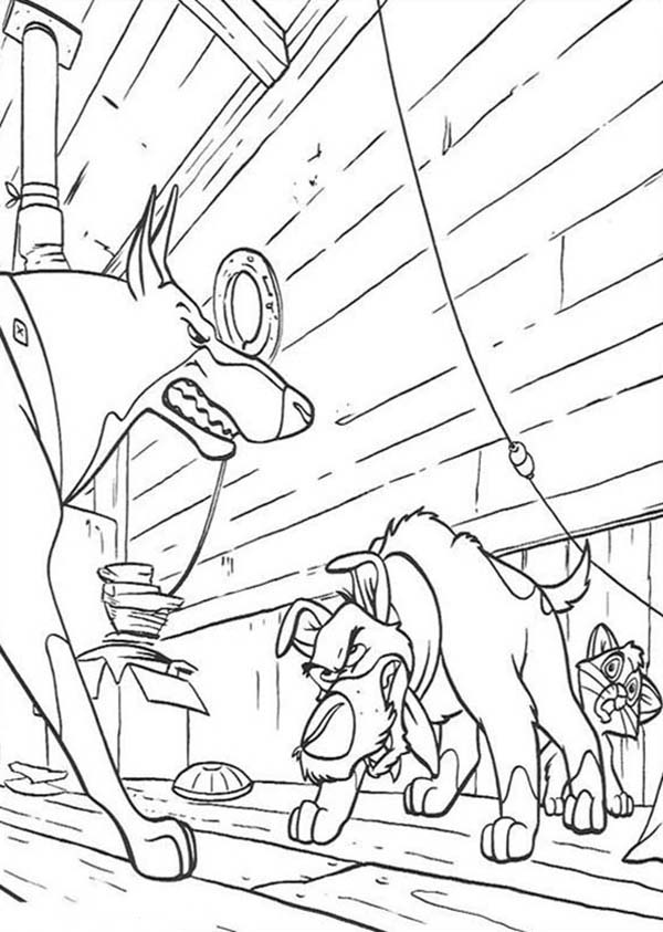 Oliver and Company, : Dodger Fight Roscoe in Oliver and Company Coloring Pages