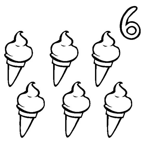 Number 6, : Ice Creams and Number 6 Coloring Page