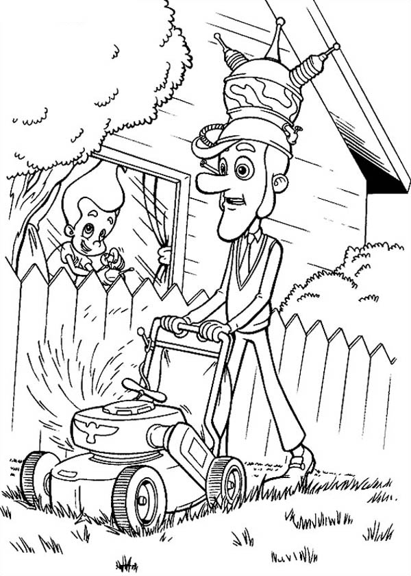 Jimmy Neutron, : Jimmy Neutron Program His Father to Cut the Grass Coloring Pages