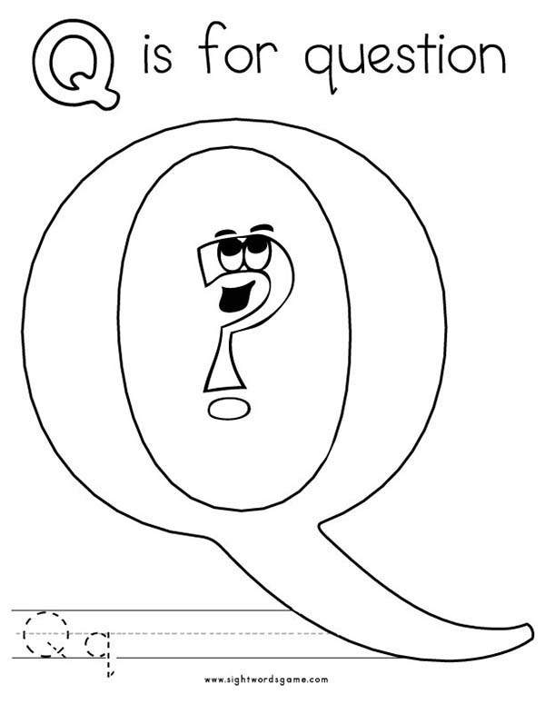 Letter Q, : Kids Learn Letter Q for Question Coloring Page