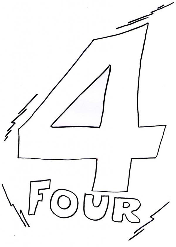 Number 4, : Kids Learn Number 4 Coloring Page