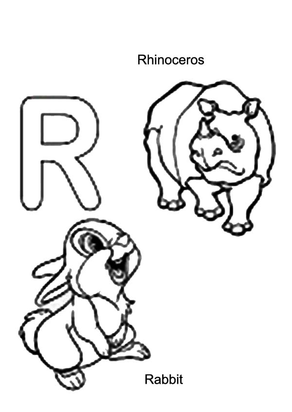 Letter R, : Kids Learn Rabbit and Rhino is for Letter R Coloring Page