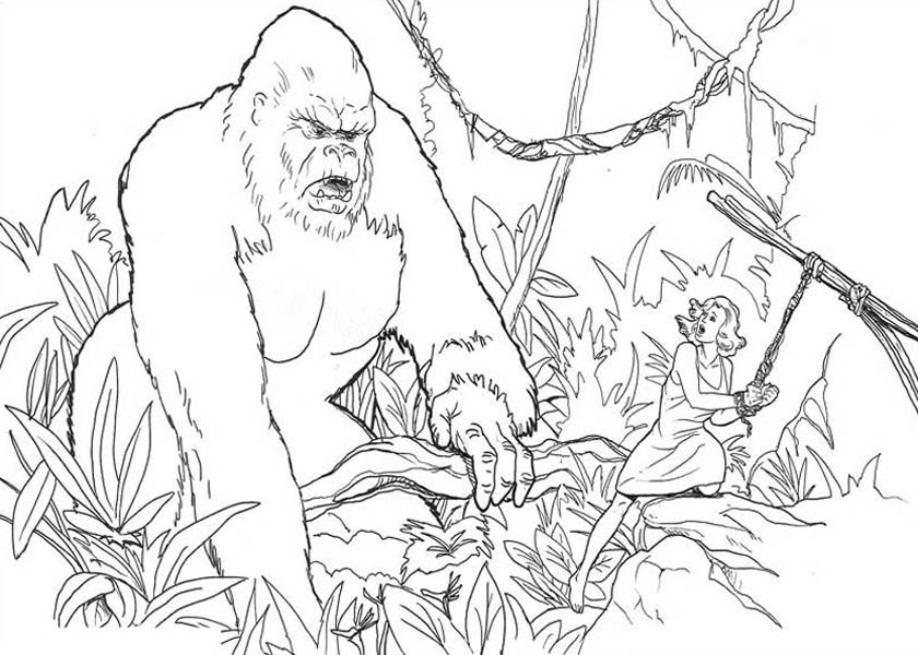 King Kong, : King Kong Tie Ann Darrow to a Tree Coloring Pages