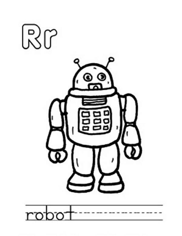 Letter R, : Learn Capital and Small Letter R for Robot Coloring Page