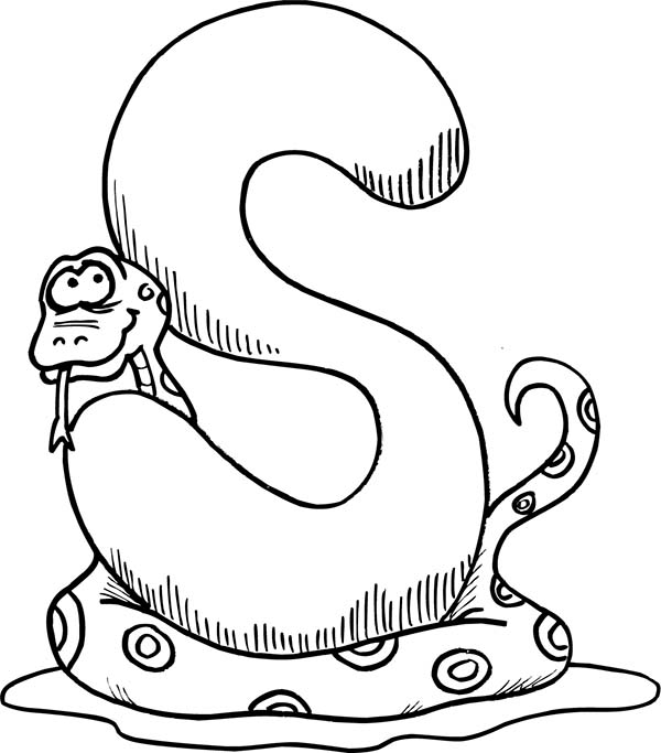 Letter S, : Learn Letter S for Snake Coloring Page