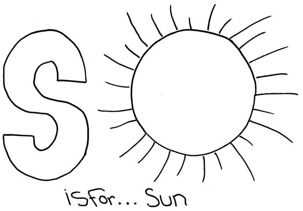 Letter S, : Learn Letter S for Sun Coloring Page