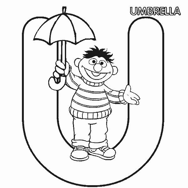 Letter U, : Learn Letter U for Umbrella in Sesame Street Coloring Page