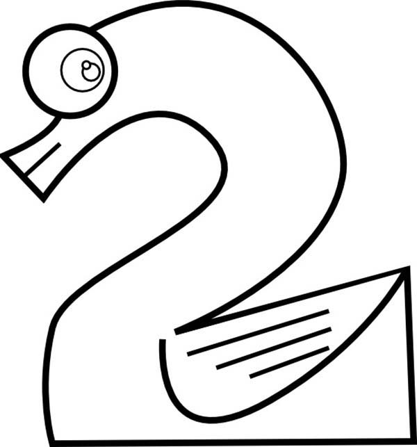 Number 2, : Learn Number 2 Coloring Page for Kids