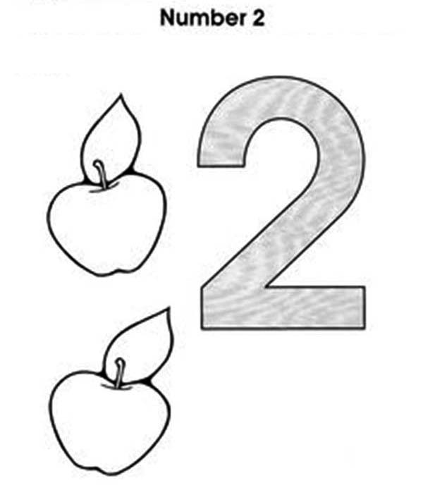 Number 2, : Learn Number 2 with Two Apples Coloring Page