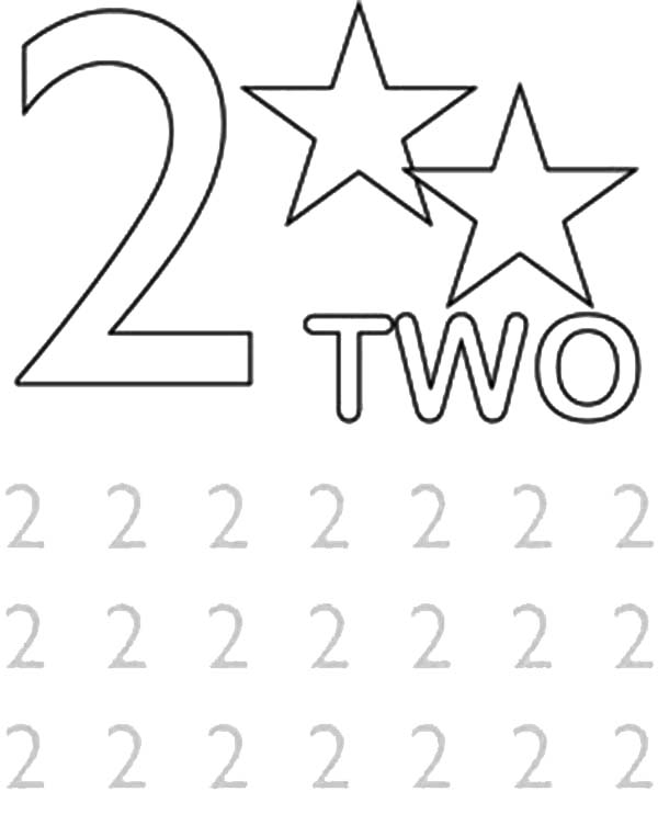 Number 2, : Learn Number 2 with Two Strars Coloring Page