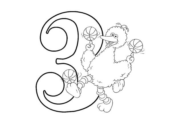 Number 3, : Learn Number 3 with Sesame Street Coloring Page