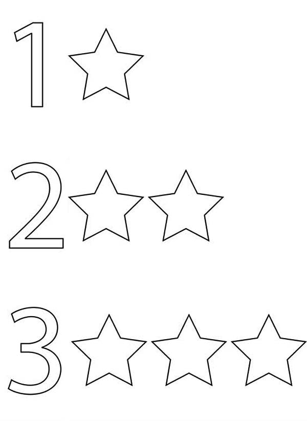 Number 3, : Learn Number 3 with Three Stars Coloring Page