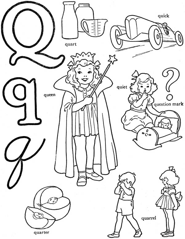 Letter Q, : Learning Letter Q Coloring Page for Preschool Kids