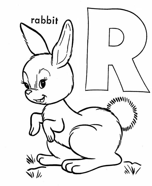Letter R, : Letter R is for Rabbit Coloring Page