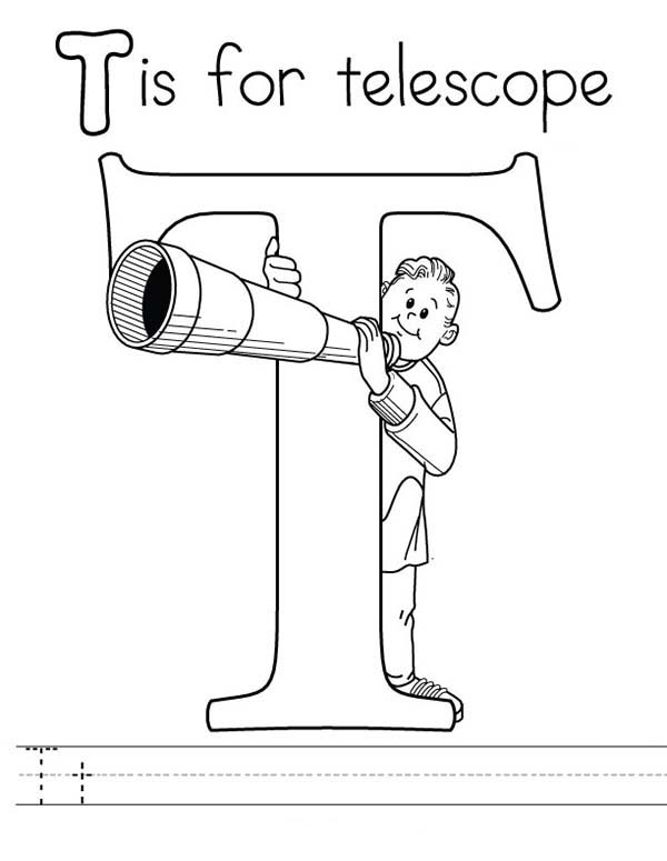 Letter T, : Letter T is for Telescope Coloring Page