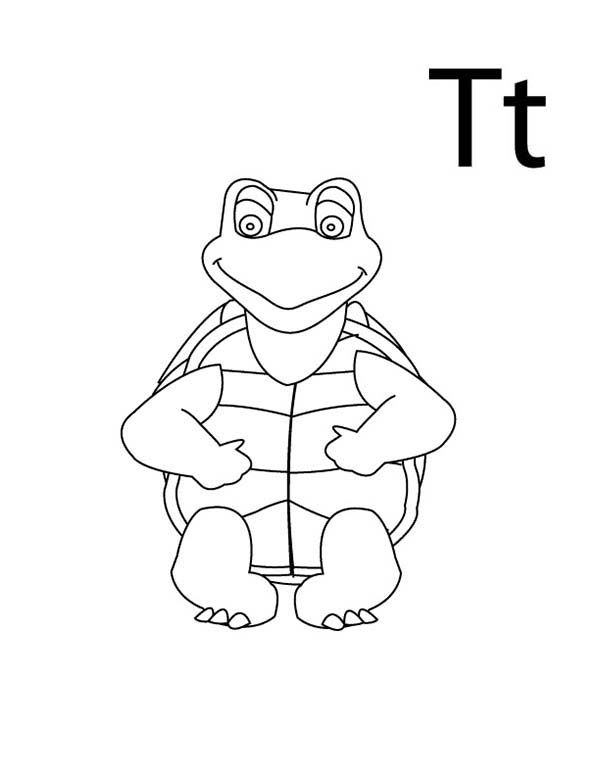 Letter T, : Letter T is for Turtle Coloring Page for Kindergarden Kids