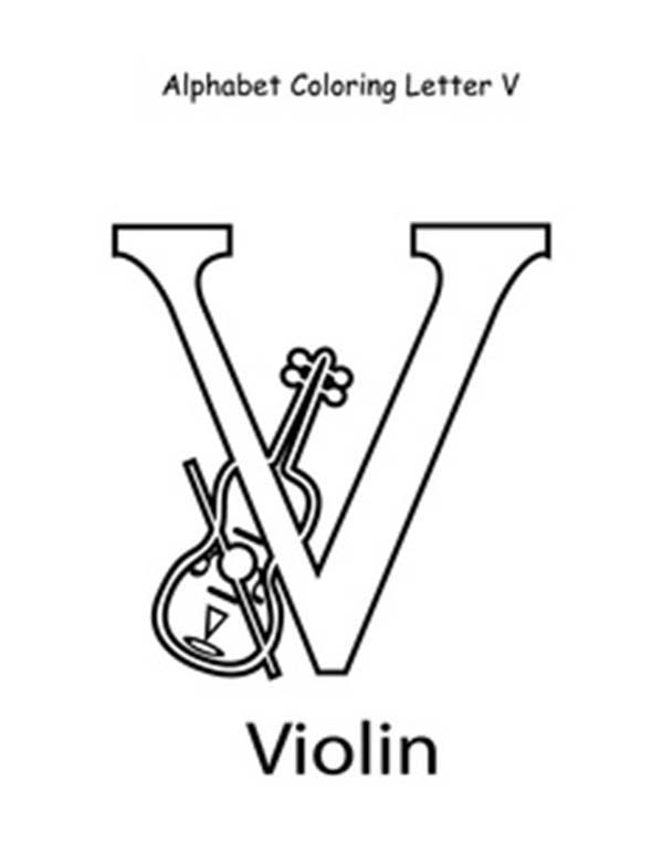 Letter V, : Letter V for Violin Coloring Page