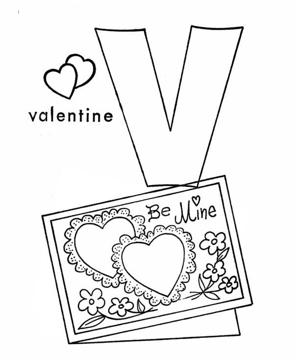 Letter V, : Letter V is for Valentine Coloring Page