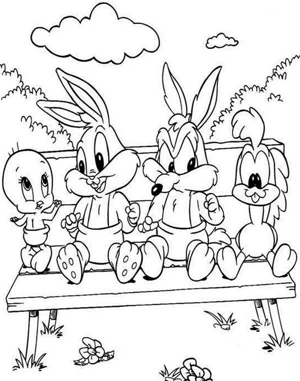 Looney Tunes, : Looney Tunes Coloring Pages Sitting on Bench Park