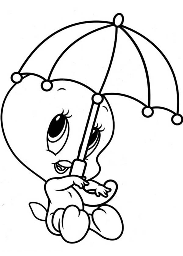 Looney Tunes, : Looney Tunes Coloring Pages Tweety and Her Umbrella