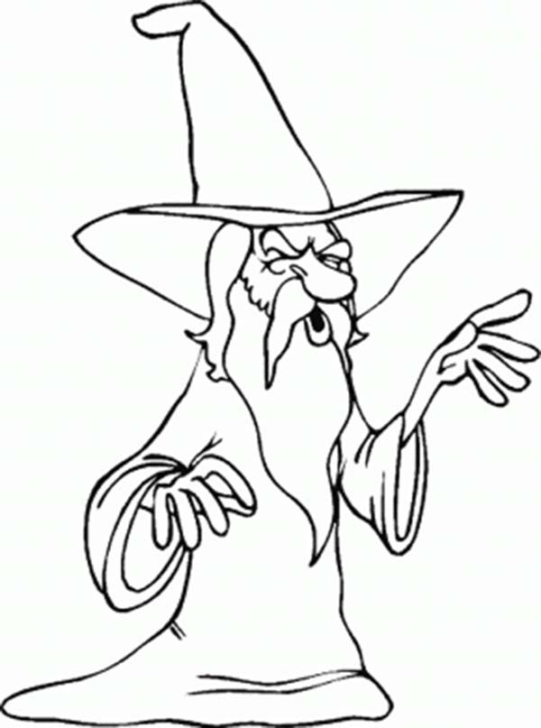 Merlin the Wizard, : Merlin the Wizard with Long White Beard Coloring Pages