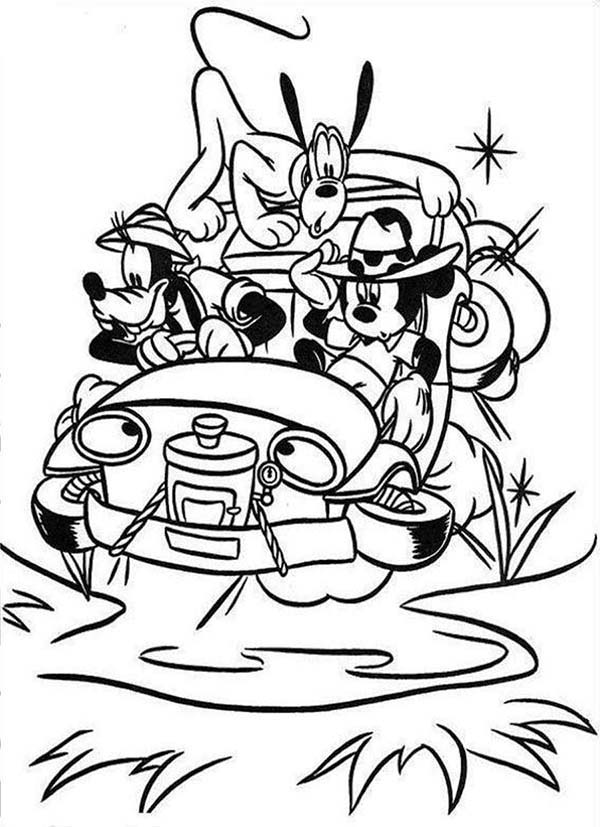 Mickey Mouse Safari, : Mickey Mouse Safari Coloring Pages Car Get Stuck in the Mud