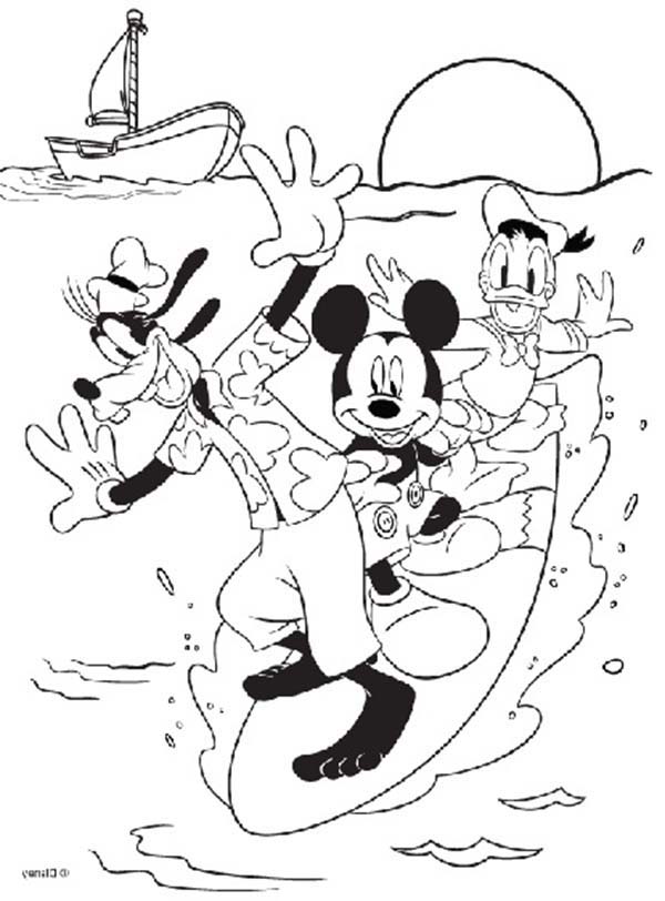 Mickey Mouse Safari, : Mickey Mouse Safari Coloring Pages Surfing with Donald and Goofy
