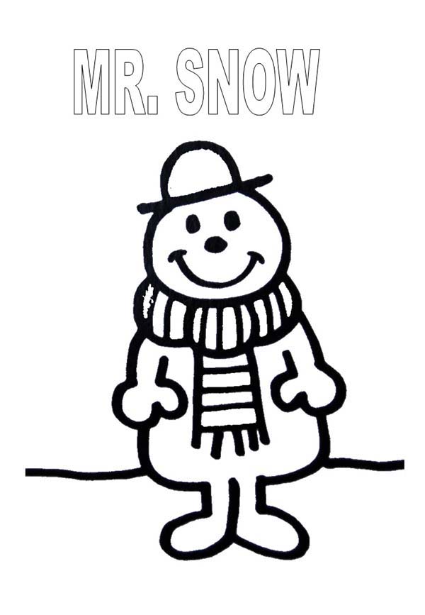 Mr Men and Little Miss, : Mr Snow Wearing Scarf in Mr Men and Little Miss Coloring Pages