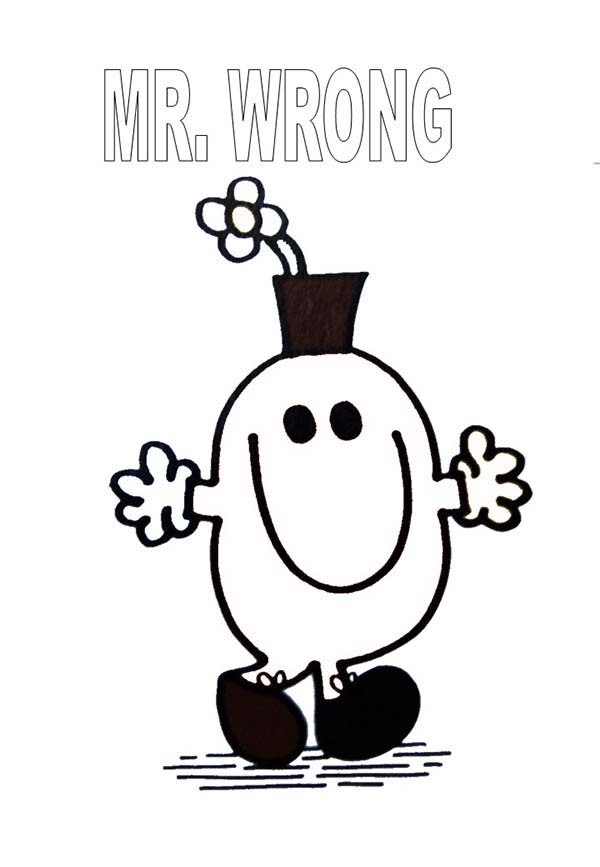 Mr Men and Little Miss, : Mr Wrong Smiling in Mr Men and Little Miss Coloring Pages