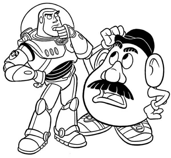 Mr. Potato Head, : Mr. Potato Head and Buzz Lightyear in Toy Story Coloring Pages