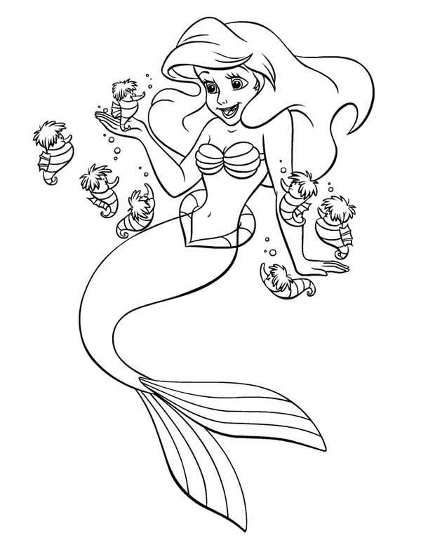 Mermaid, : Princess Ariel the Mermaid and Flounder Guppies Coloring Pages