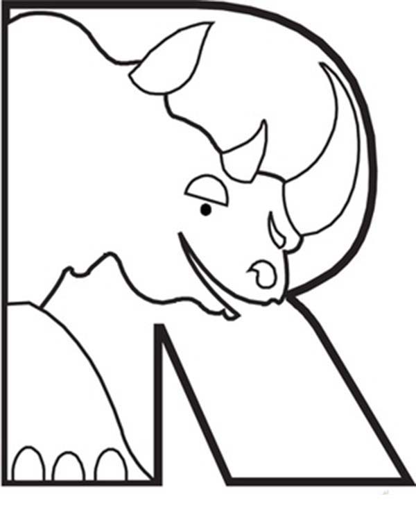 Letter R, : Rhino is for Letter R Coloring Page
