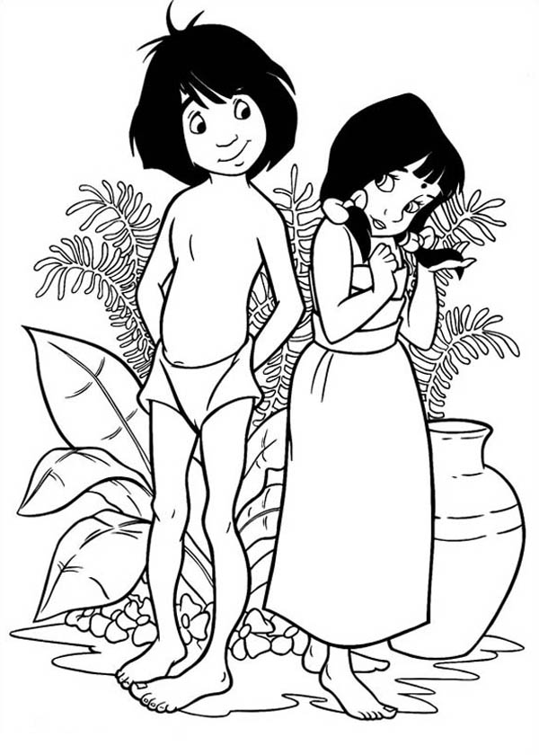 Jungle Book, : Shanti Feeling Shy to Mowgli in Jungle Book Coloring Pages