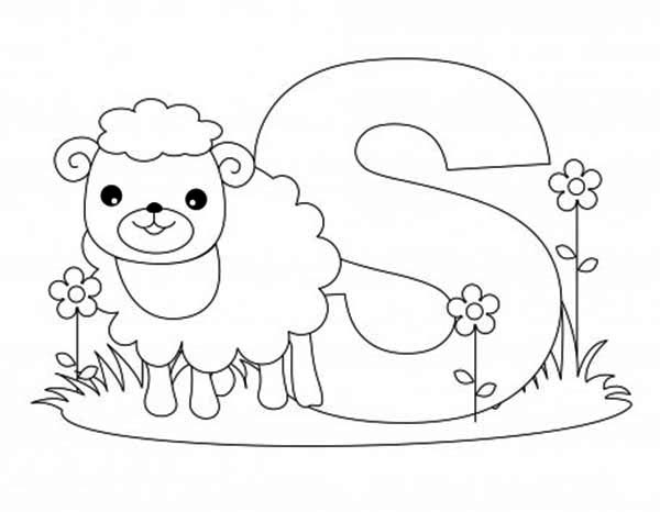 Letter S, : Sheep is for Learn Alphabet Letter S Coloring Page